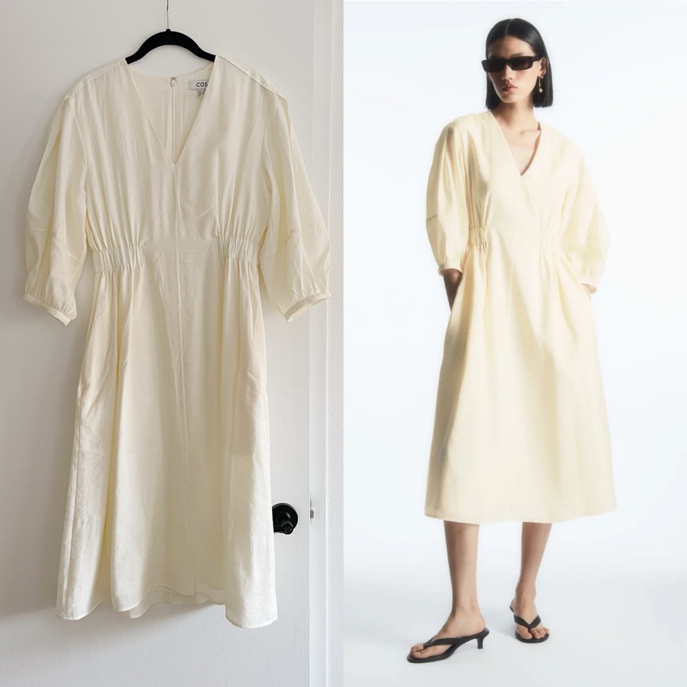 COS Voluminous V-Neck Dress in Ivory
